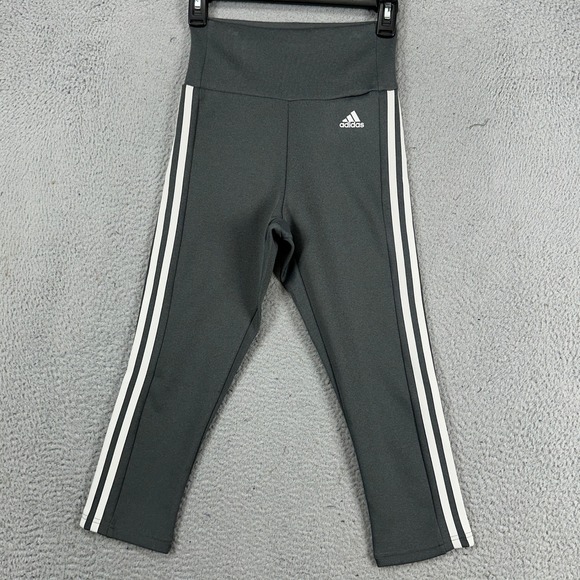 Adidas Aeroready Women‎ Legging Pants XS Gray 3 Stripes Gym Workout Pull On NEW - Picture 1 of 9